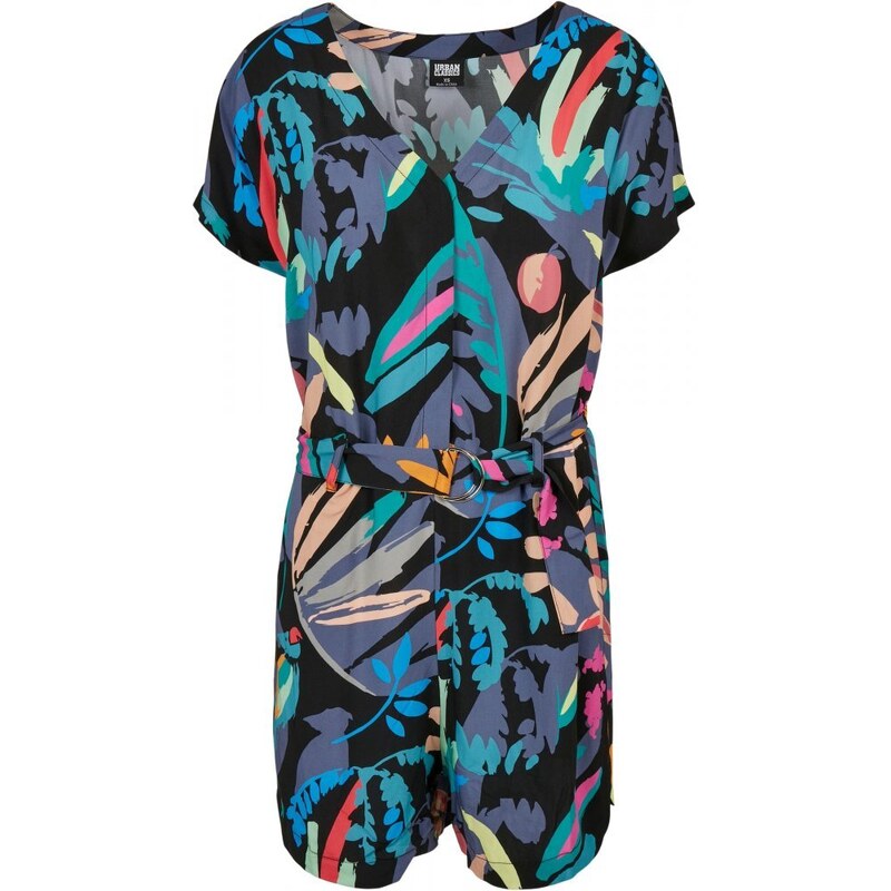 URBAN CLASSICS Ladies Short Viscose Belt Jumpsuit - blackfruity 73744433
