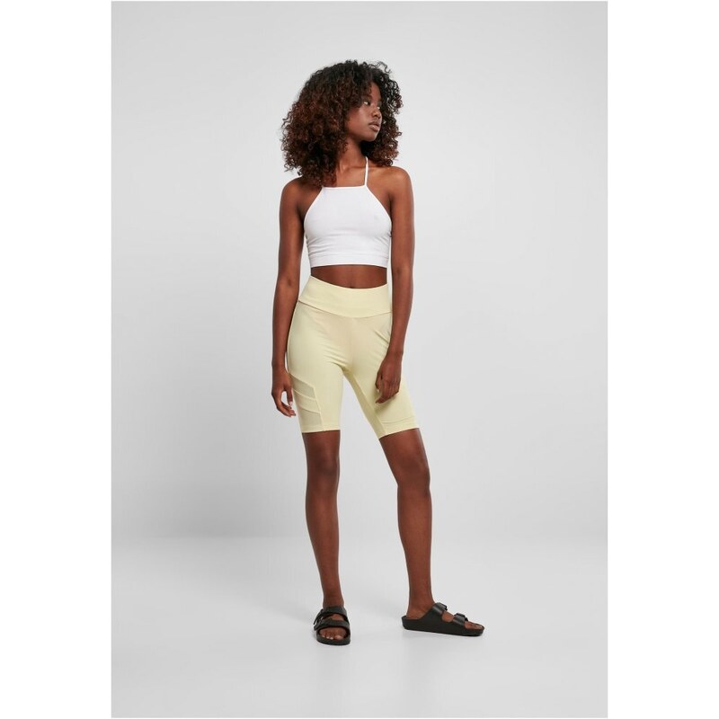 URBAN CLASSICS Ladies High Waist Tech Mesh Cycle Shorts - softyellow