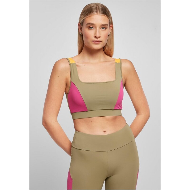 URBAN CLASSICS Ladies Color Block Bra - khaki/brightviolett/magimango