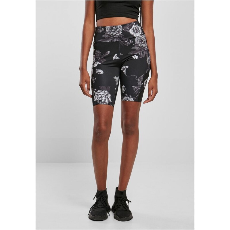 URBAN CLASSICS Ladies High Waist Tech Mesh AOP Cycle Shorts - darkflower