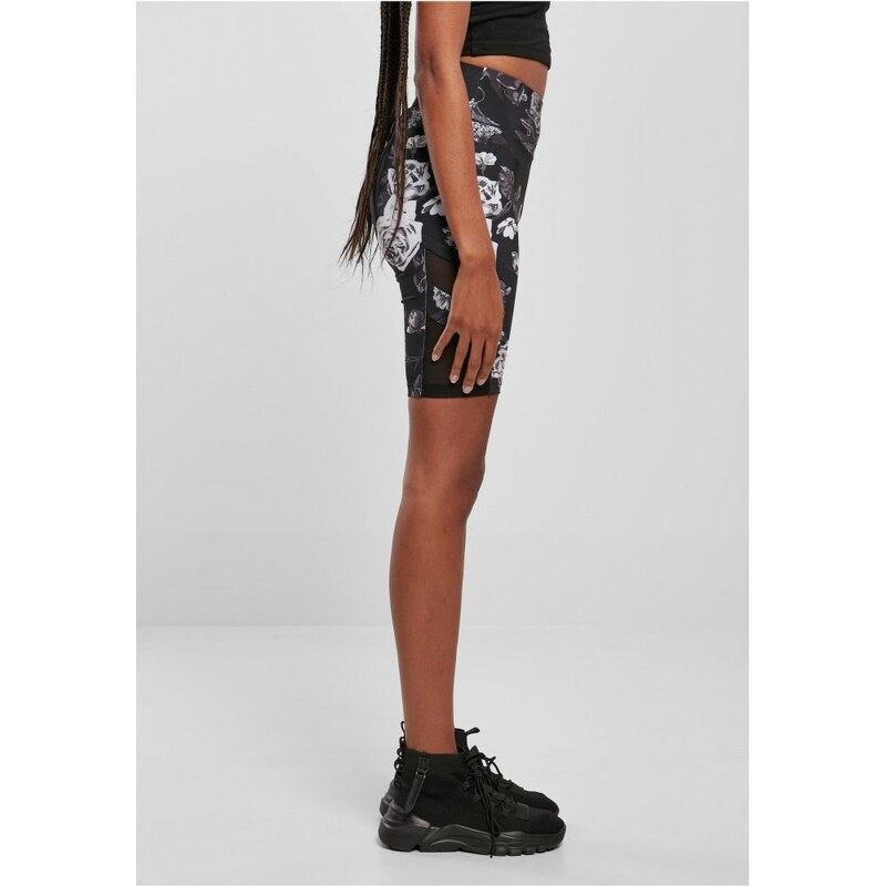 URBAN CLASSICS Ladies High Waist Tech Mesh AOP Cycle Shorts - darkflower