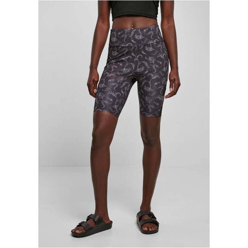 URBAN CLASSICS Ladies High Waist Tech Mesh AOP Cycle Shorts - blackpaisley