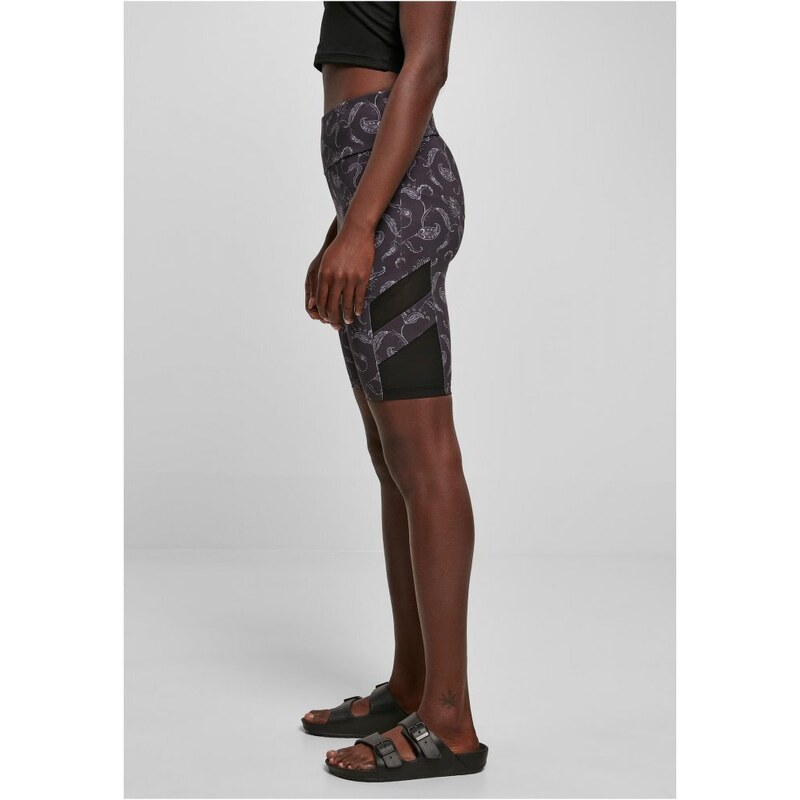 URBAN CLASSICS Ladies High Waist Tech Mesh AOP Cycle Shorts - blackpaisley