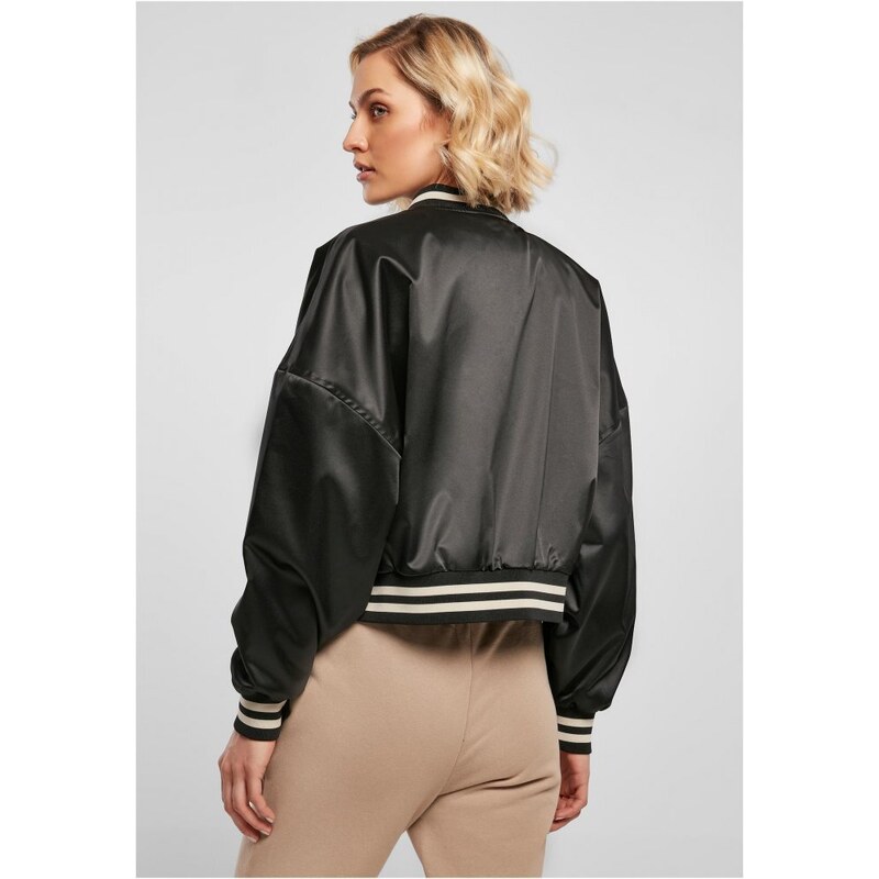 URBAN CLASSICS Ladies Short Oversized Satin College Jacket - black