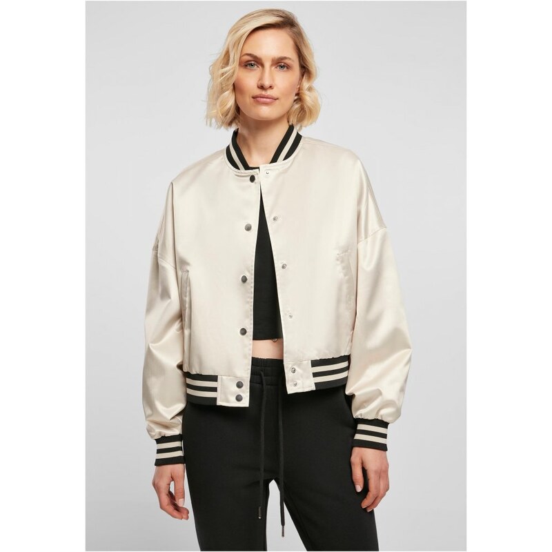 URBAN CLASSICS Ladies Short Oversized Satin College Jacket - softseagrass