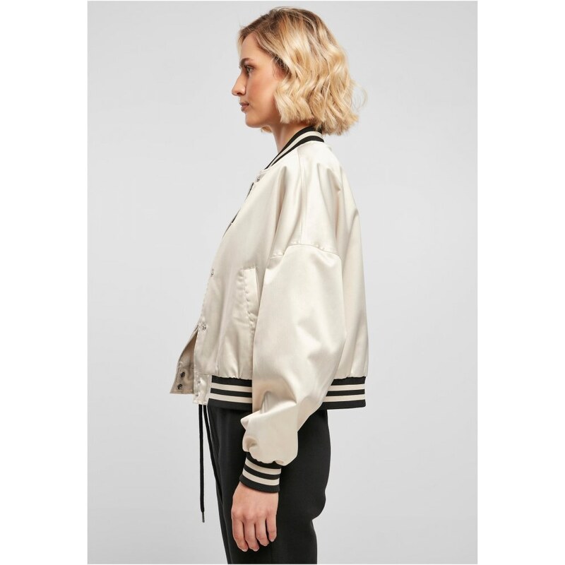 URBAN CLASSICS Ladies Short Oversized Satin College Jacket - softseagrass