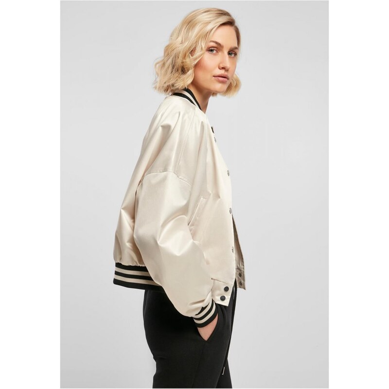 URBAN CLASSICS Ladies Short Oversized Satin College Jacket - softseagrass