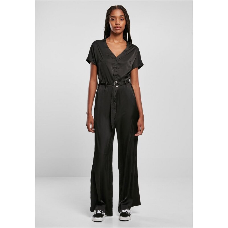 URBAN CLASSICS Ladies Satin Wide Leg Belt Jumpsuit