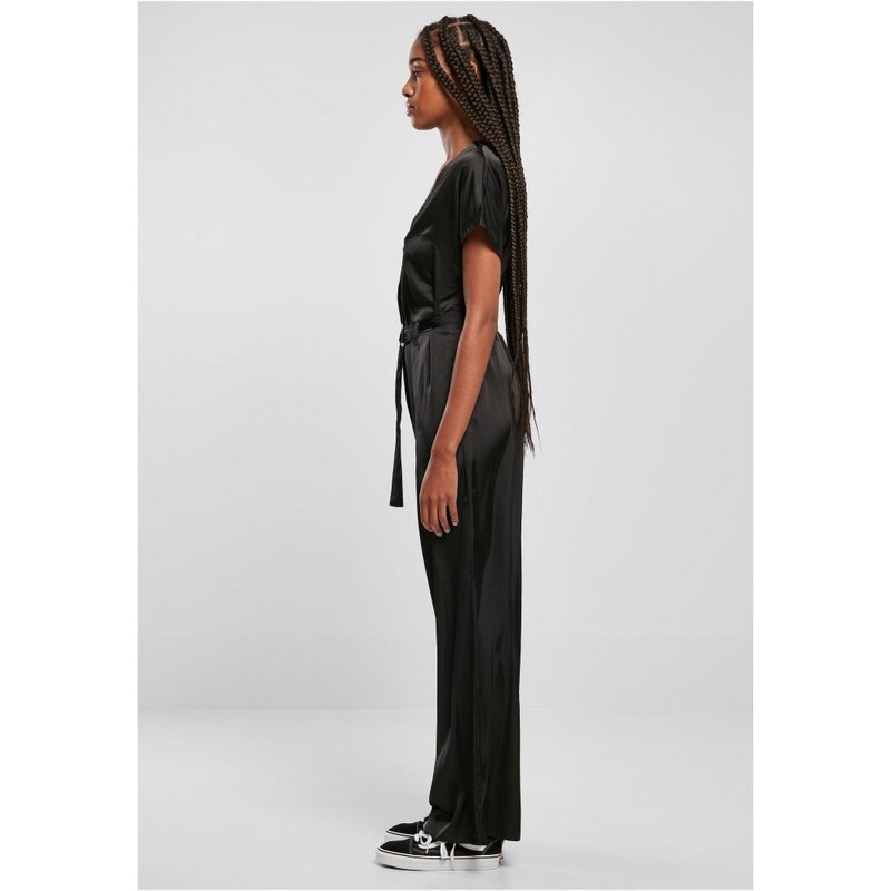 URBAN CLASSICS Ladies Satin Wide Leg Belt Jumpsuit