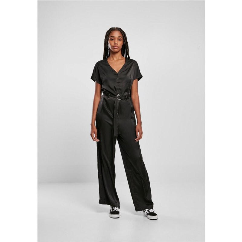 URBAN CLASSICS Ladies Satin Wide Leg Belt Jumpsuit