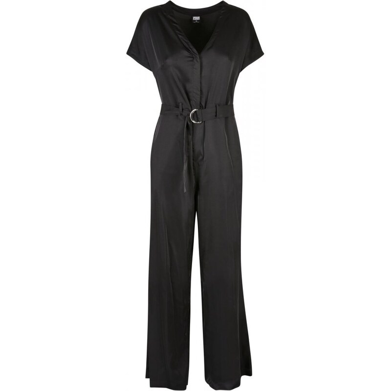 URBAN CLASSICS Ladies Satin Wide Leg Belt Jumpsuit