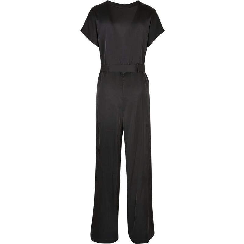 URBAN CLASSICS Ladies Satin Wide Leg Belt Jumpsuit