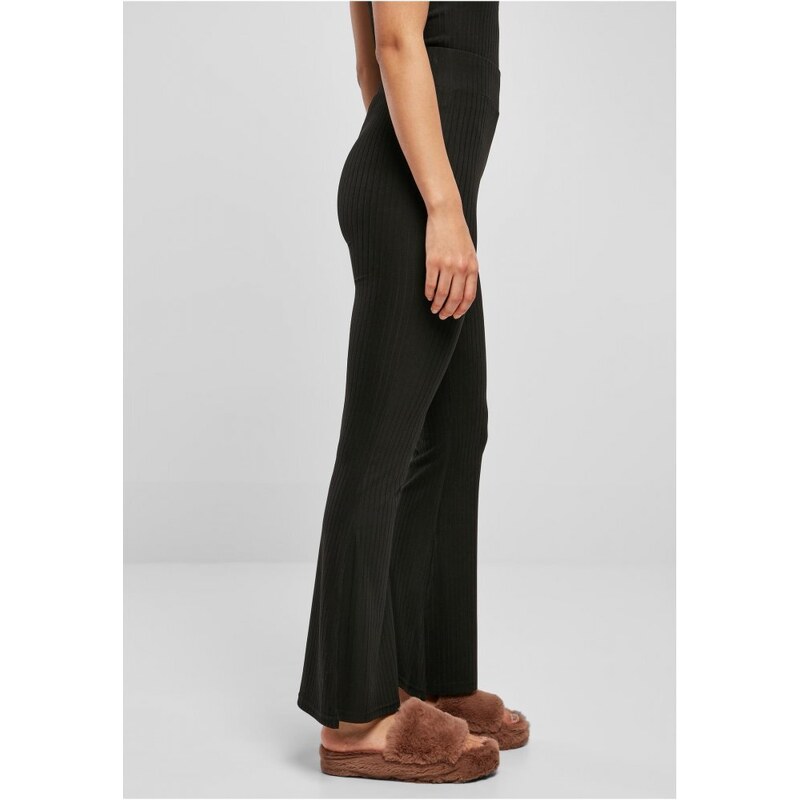 URBAN CLASSICS Ladies High Waist Rib Flared Leggings - black