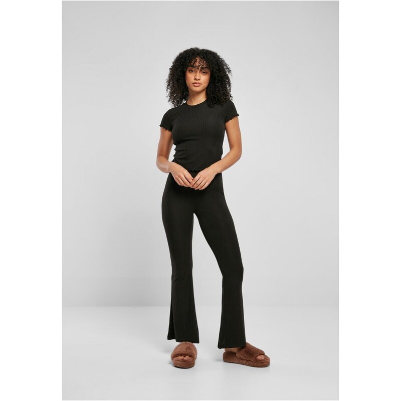 URBAN CLASSICS Ladies High Waist Rib Flared Leggings - black
