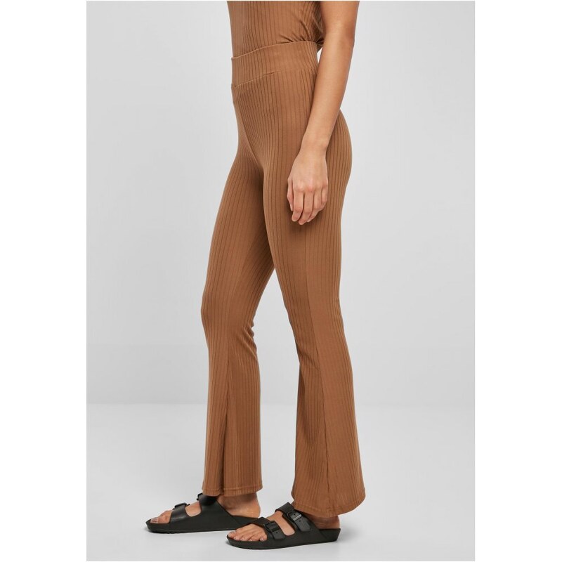 URBAN CLASSICS Ladies High Waist Rib Flared Leggings - darktaupe