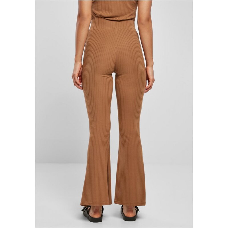 URBAN CLASSICS Ladies High Waist Rib Flared Leggings - darktaupe