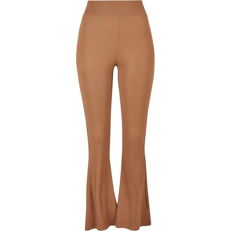 URBAN CLASSICS Ladies High Waist Rib Flared Leggings - darktaupe