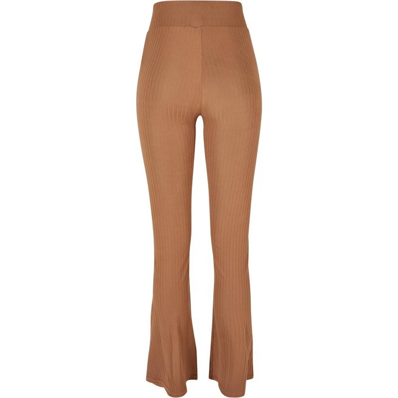 URBAN CLASSICS Ladies High Waist Rib Flared Leggings - darktaupe