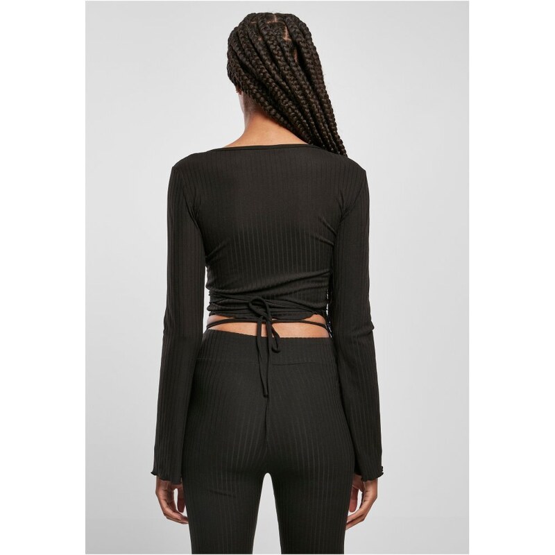 Tričko Urban Classics Ladies Cropped Rib Wrapped Longsleeve - black