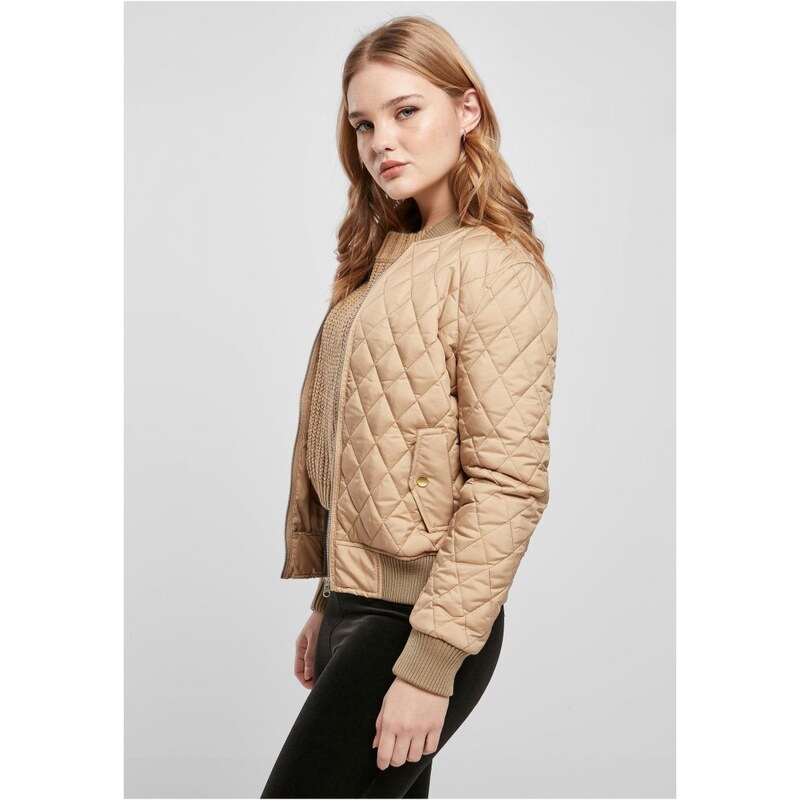 URBAN CLASSICS Ladies Diamond Quilt Nylon Jacket - unionbeige