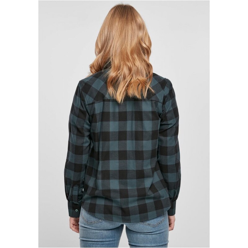 URBAN CLASSICS Ladies Turnup Checked Flanell Shirt - jasper/black