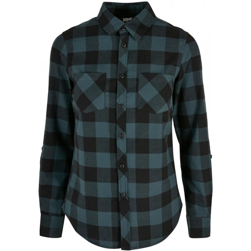 URBAN CLASSICS Ladies Turnup Checked Flanell Shirt - jasper/black 73745697