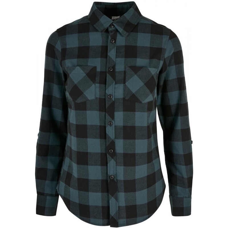 URBAN CLASSICS Ladies Turnup Checked Flanell Shirt - jasper/black