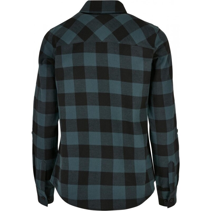 URBAN CLASSICS Ladies Turnup Checked Flanell Shirt - jasper/black