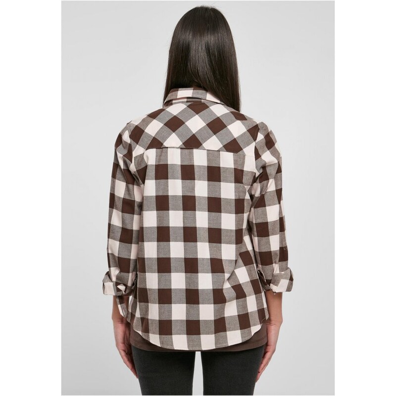 URBAN CLASSICS Ladies Turnup Checked Flanell Shirt - pink/brown