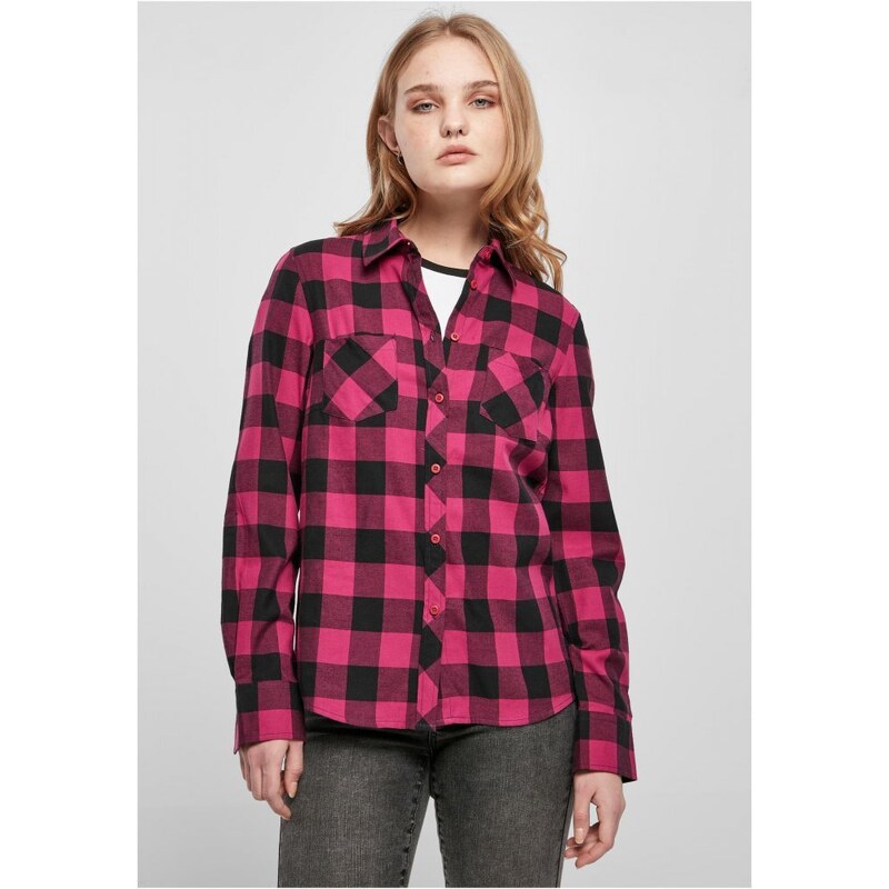 URBAN CLASSICS Ladies Turnup Checked Flanell Shirt - wildviolet/black