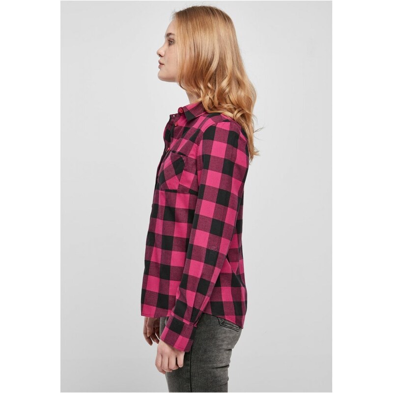 URBAN CLASSICS Ladies Turnup Checked Flanell Shirt - wildviolet/black