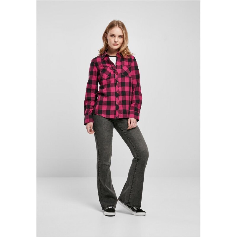 URBAN CLASSICS Ladies Turnup Checked Flanell Shirt - wildviolet/black