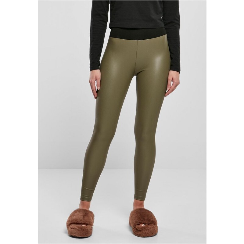 URBAN CLASSICS Ladies Faux Leather High Waist Leggings - olive