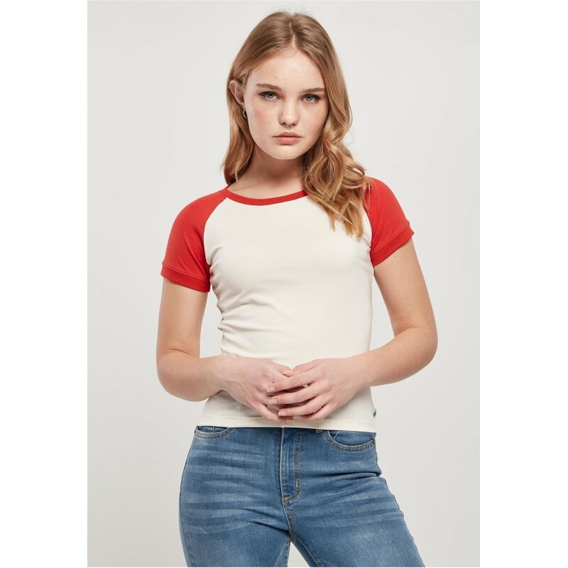 URBAN CLASSICS Ladies Organic Stretch Short Retro Baseball Tee - whitesand/hugered