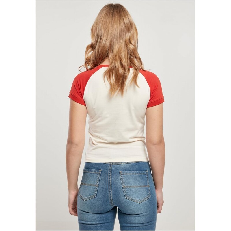 URBAN CLASSICS Ladies Organic Stretch Short Retro Baseball Tee - whitesand/hugered