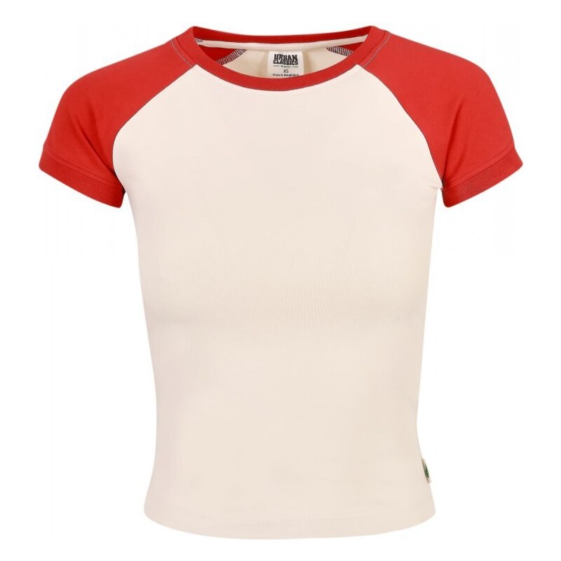 URBAN CLASSICS Ladies Organic Stretch Short Retro Baseball Tee - whitesand/hugered