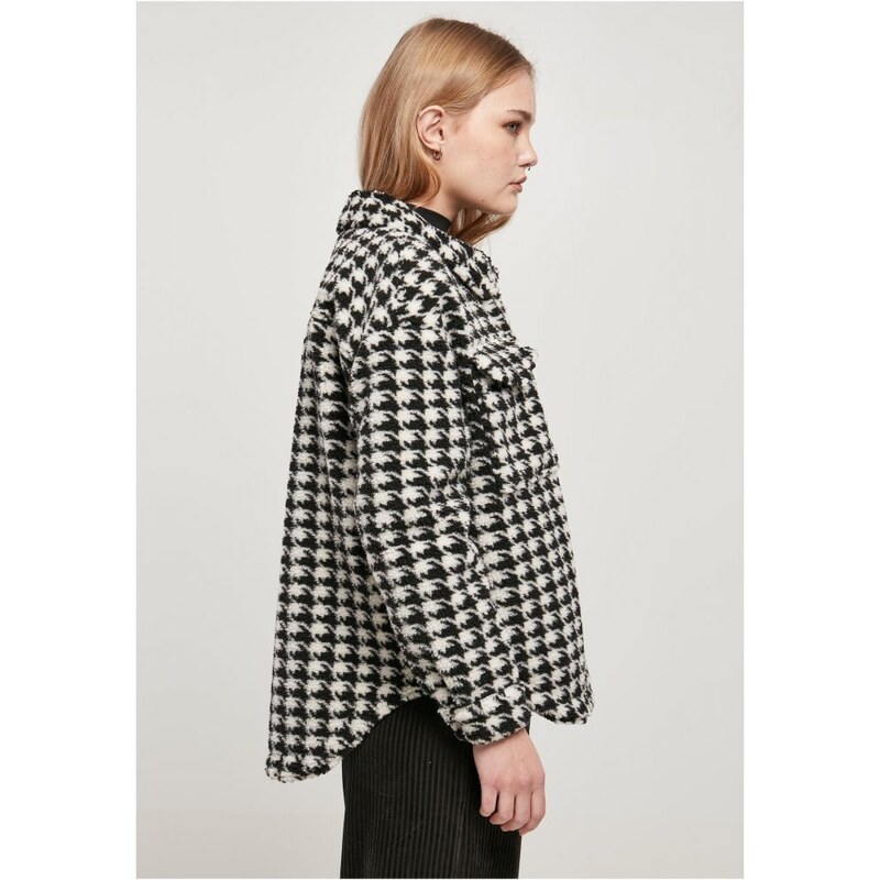 URBAN CLASSICS Ladies AOP Sherpa Overshirt - blackhoundstooth