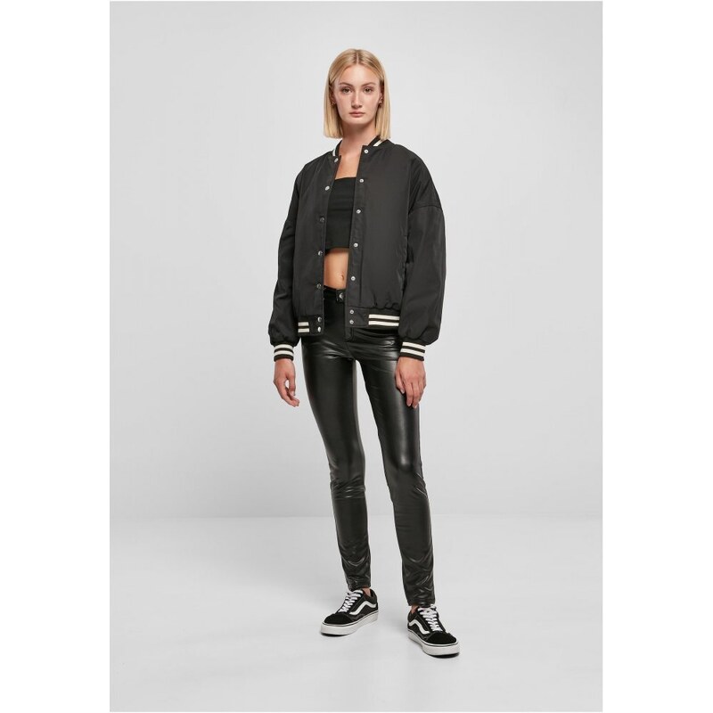 URBAN CLASSICS Ladies Oversized Recycled College Jacket - black