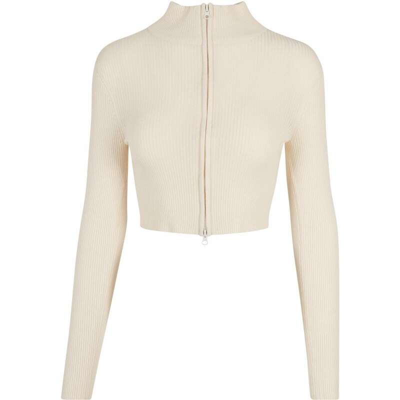 URBAN CLASSICS Ladies Cropped Rib Knit Zip Cardigan - whitesand