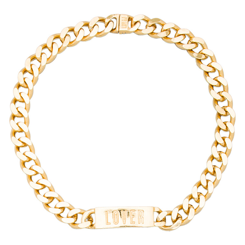 Luv AJ x REVOLVE "LOVER" Engraved ID Necklace in Metallic Gold