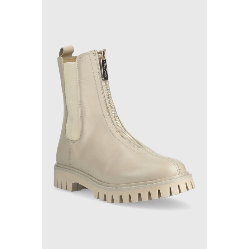 Boty s gumou Tommy Hilfiger Zip Boot dámské, béžová barva, na plochém podpatku