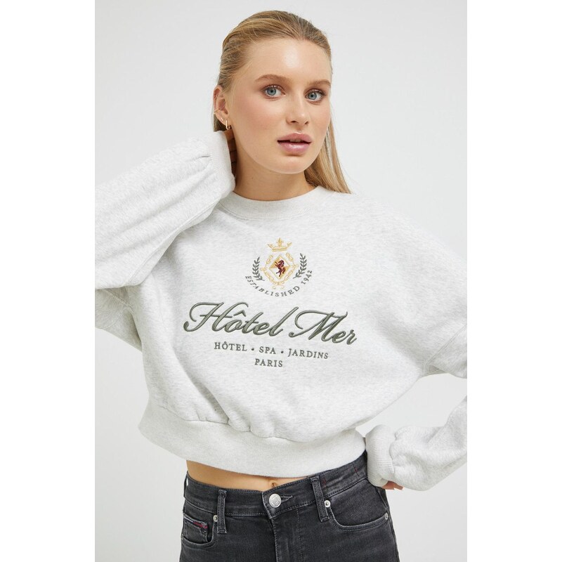 Mikina Abercrombie & Fitch dámská, šedá barva, s aplikací