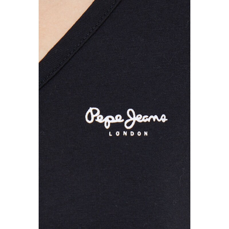 Bavlněné tričko s dlouhým rukávem Pepe Jeans černá barva