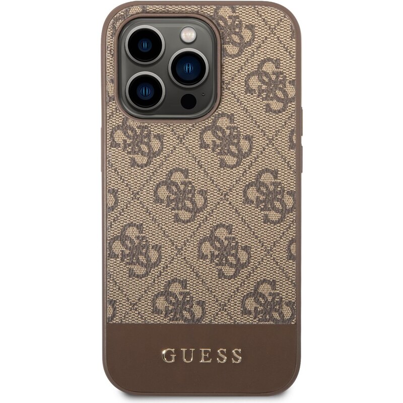 Ochranný kryt pro iPhone 14 Pro - Guess, 4G Stripe Back Brown