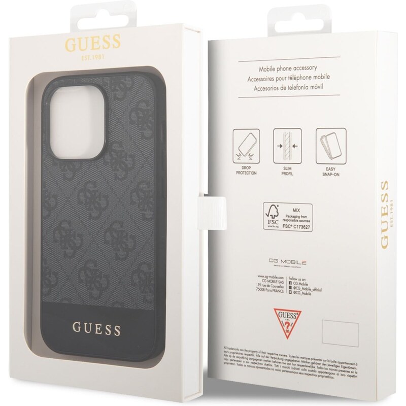 Ochranný kryt pro iPhone 14 Pro MAX - Guess, 4G Stripe Back Gray