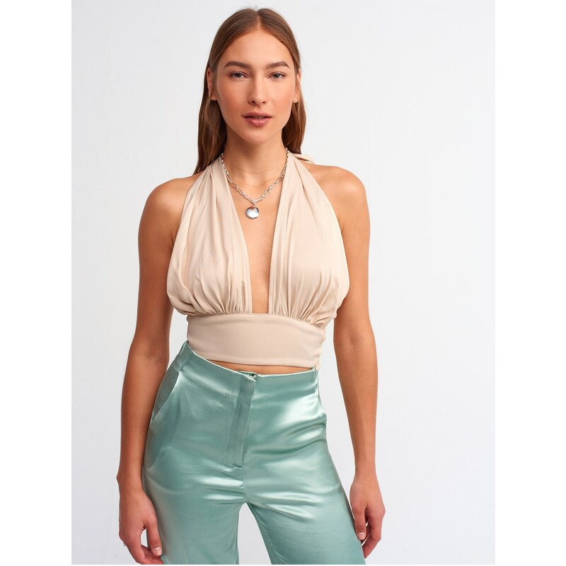 Dilvin 5838 Halterneck Crop Top-beige