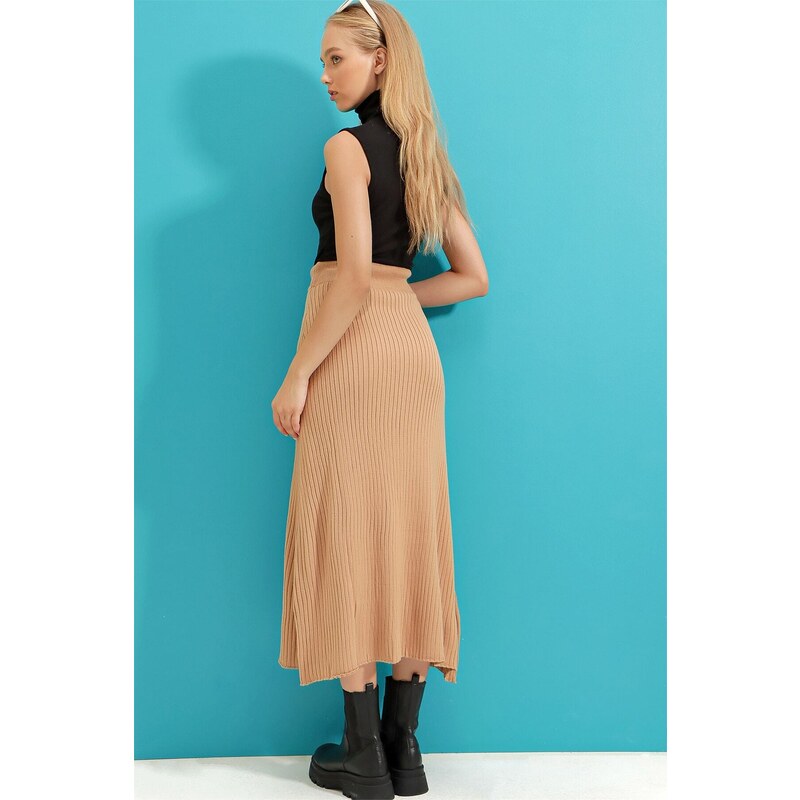 Trend Alaçatı Stili Women's Biscuit Button Detailed Knitwear Skirt