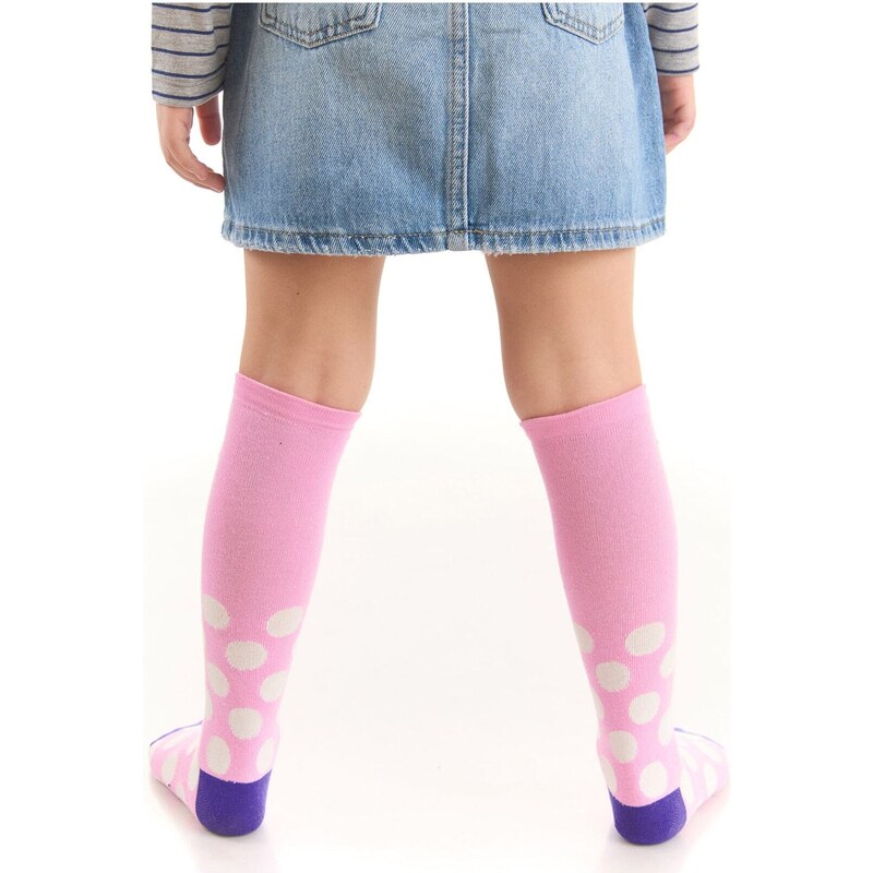 Denokids Naughty Cat Girl Child Pink Knee-Length Socks