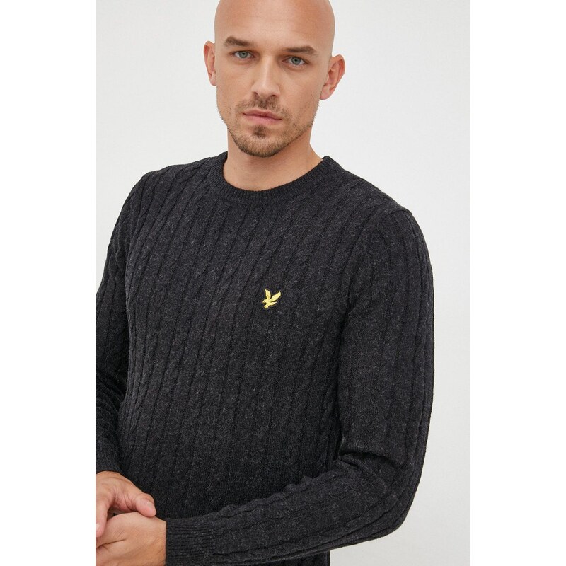 Svetr z vlněné směsi Lyle & Scott pánský, černá barva, lehký