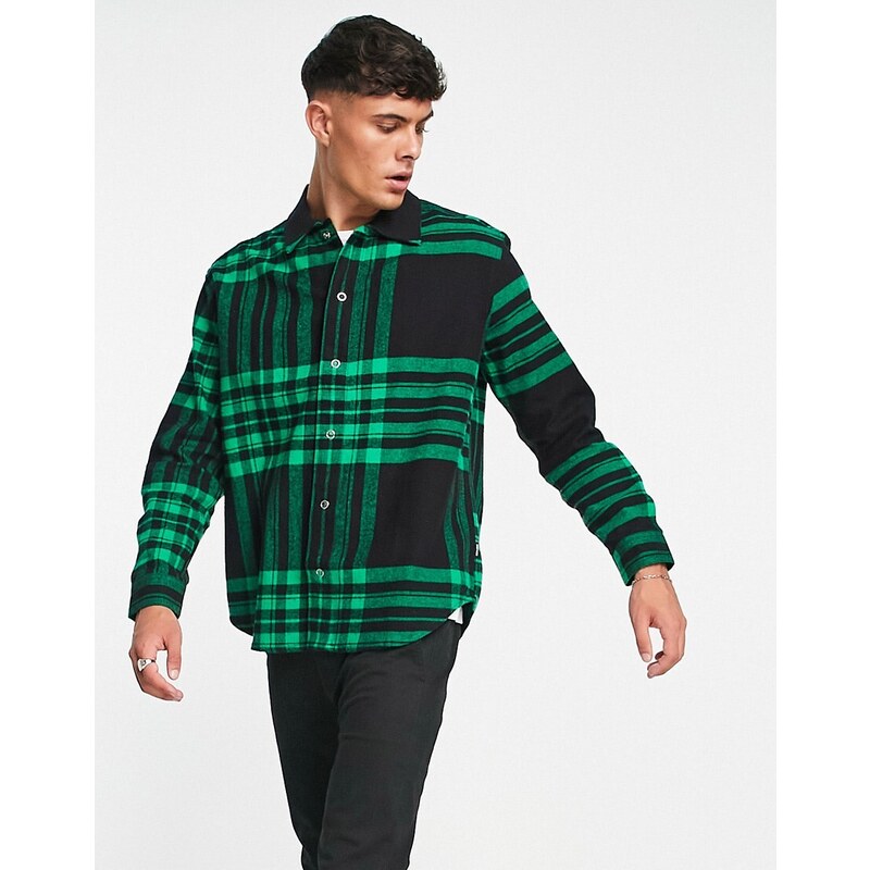 ONLY & SONS heavyweight check shirt in black and green